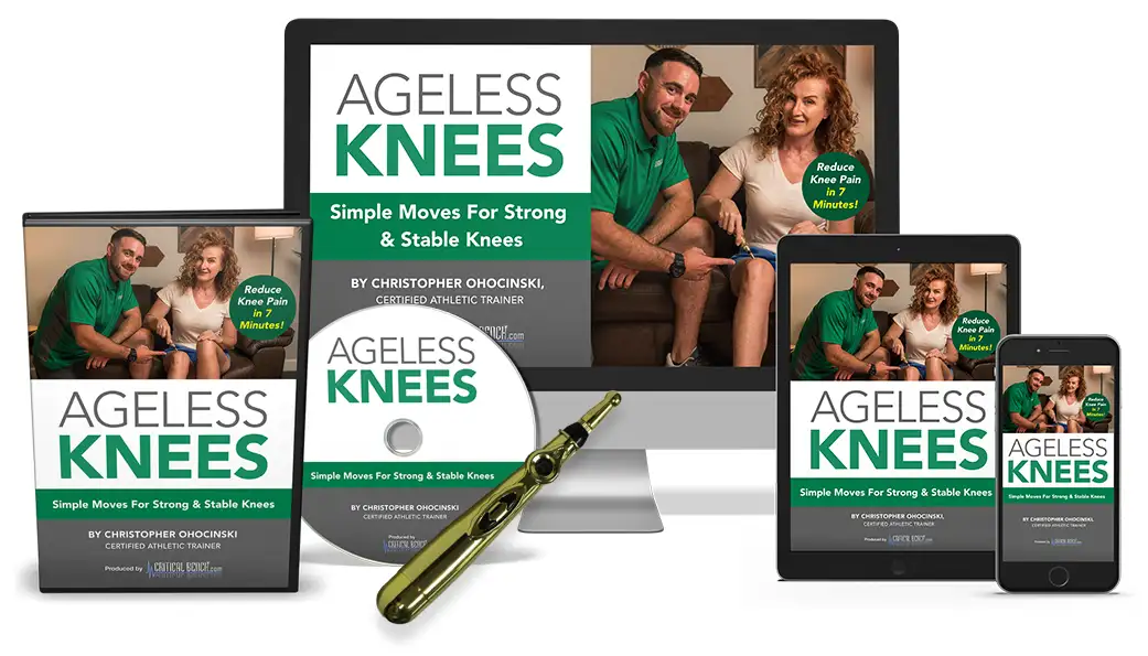 Ageless Knees program kit showing Miracle Massage Wand and exercise guide