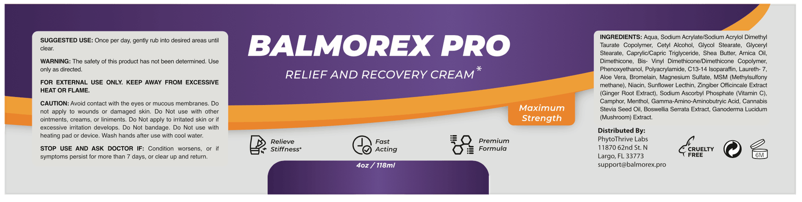 Balmorex Pro product facts — USDA organic certified, FDA registered GMP facility USA made, third party tested